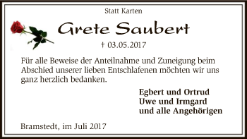 Traueranzeige von Grete Saubert von SYK