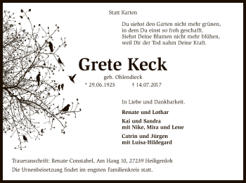 Traueranzeige von Grete Keck von SYK