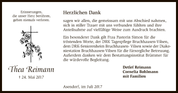 Traueranzeige von Thea Reimann von SYK