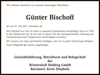 Traueranzeige von Günter Bischoff von SYK