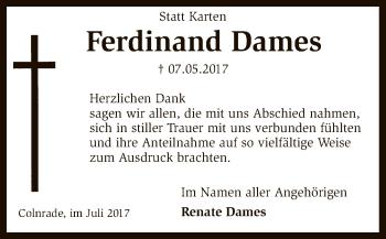 Traueranzeige von Ferdinand Dames von SYK