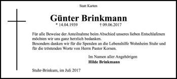 Traueranzeige von Günter Brinkmann von SYK