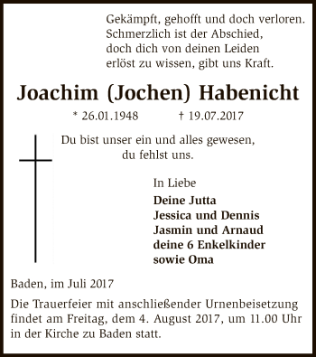 Traueranzeige von Joachim Habenicht von SYK