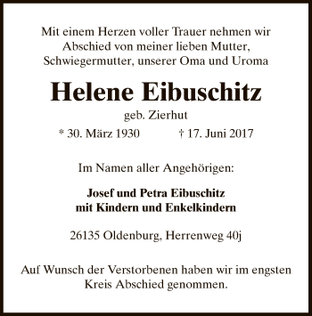 Traueranzeige von Helene Eibuschitz von SYK