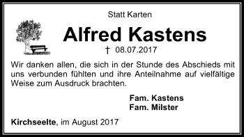 Traueranzeige von Alfred Kastens von SYK