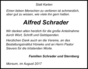 Traueranzeige von Alfred Schrader von SYK