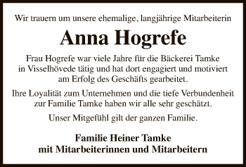 Traueranzeige von Anna Hogrefe von SYK