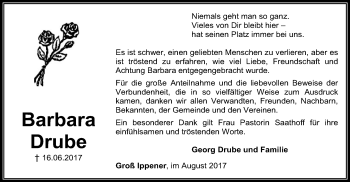 Traueranzeige von Barbara Drube von SYK