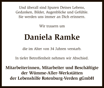 Traueranzeige von Daniela Ramke von SYK