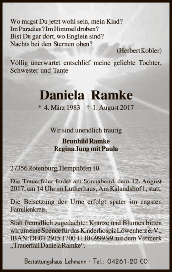 Traueranzeige von Daniela Ranike von SYK