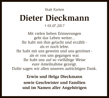 Traueranzeige von Dieter Dieckmann von SYK