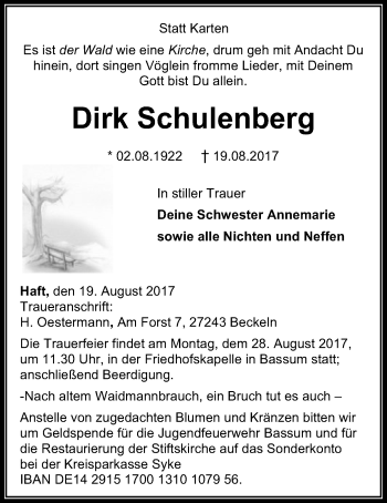 Traueranzeige von Dirk Schulenberg von SYK