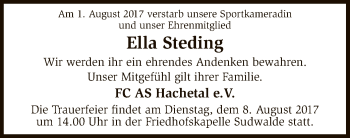 Traueranzeige von Ella Steding von SYK