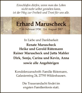 Traueranzeige von Erhard Maruscheck von SYK
