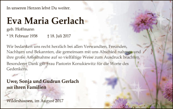 Traueranzeige von Eva Maria Gerlach von SYK