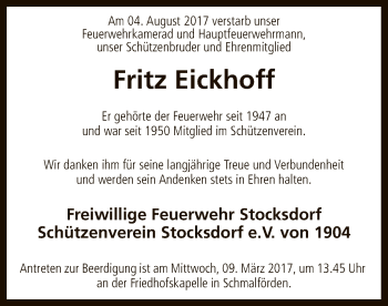 Traueranzeige von Fritz Eickhoff von SYK