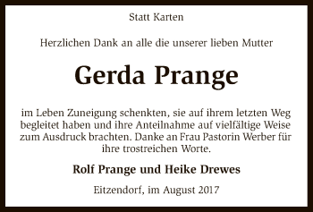 Traueranzeige von Gerda Prange von SYK