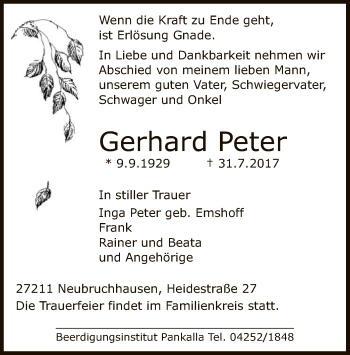 Traueranzeige von Gerhard Peter von SYK