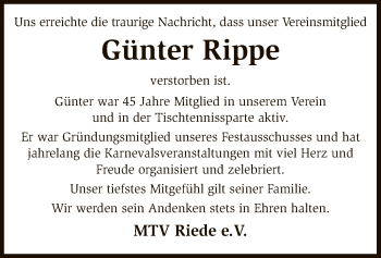 Traueranzeige von Günter Rippe von SYK