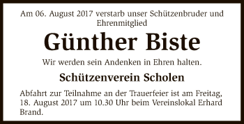 Traueranzeige von Günther Biste von SYK