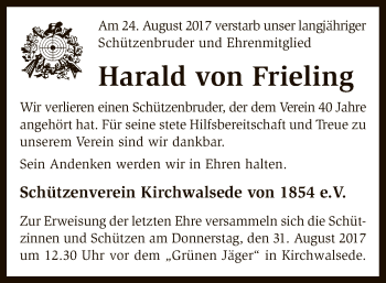 Traueranzeige von Harald  von Frieling von SYK