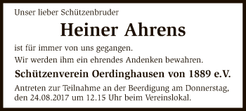 Traueranzeige von Heiner Ahrens von SYK