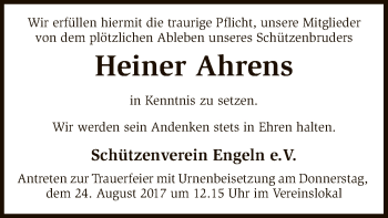 Traueranzeige von Heiner Ahrens von SYK