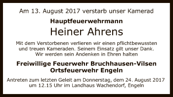 Traueranzeige von Heiner Ahrens von SYK