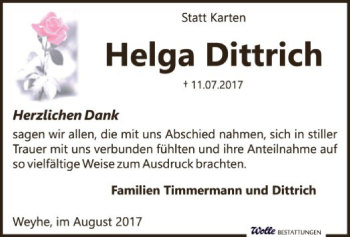 Traueranzeige von Helga Dittrich von SYK