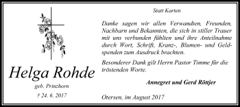 Traueranzeige von Helga Rohde von SYK