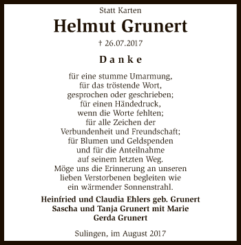 Traueranzeige von Helmut Grunert von SYK