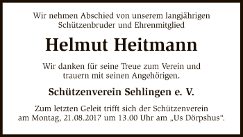 Traueranzeige von Helmut Heitmann von SYK