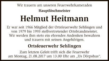 Traueranzeige von Helmut Heitmann von SYK