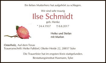 Traueranzeige von Ilse Schmidt