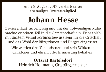 Traueranzeige von Johann Hesse von SYK