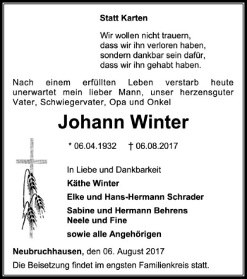 Traueranzeige von Johann Winter von SYK