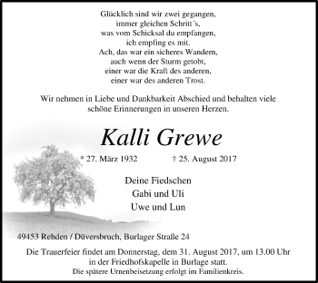 Traueranzeige von Kalli Grewe von SYK