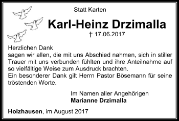 Traueranzeige von Karl-Heinz Drzimalla von SYK