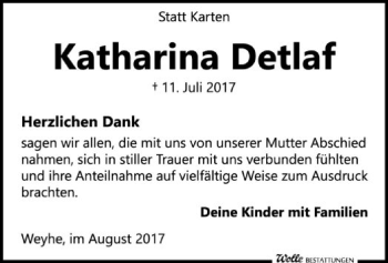 Traueranzeige von Katharina Detlaf von SYK