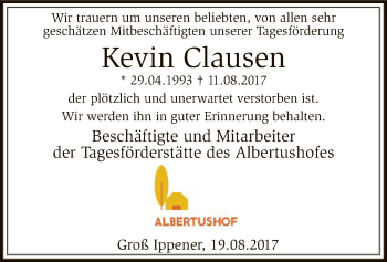 Traueranzeige von Kevin Clausen von SYK