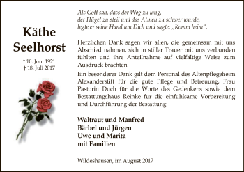 Traueranzeige von Käthe Seelhorst von SYK