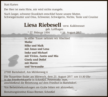 Traueranzeige von Liesa Riebesell von SYK