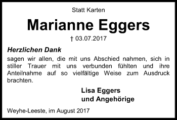 Traueranzeige von Marianne Eggers von SYK