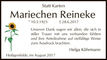 Traueranzeige von Mariechen Reineke von SYK