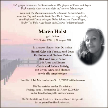 Traueranzeige von Marén Holst von SYK