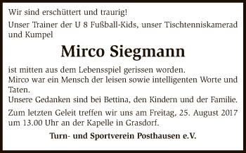 Traueranzeige von Mirco Siegmann von SYK