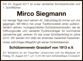 Traueranzeige von Mirco Siegmann von SYK