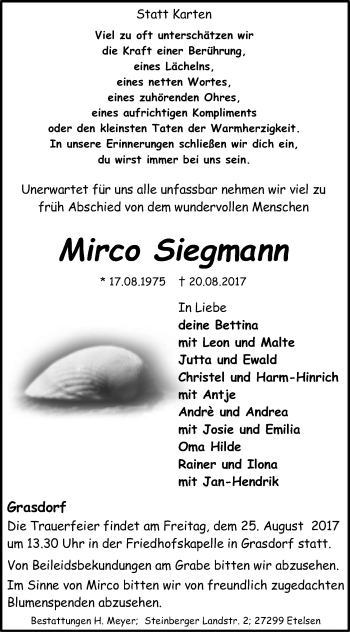 Traueranzeige von Mirco Siegmann von SYK