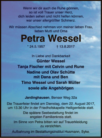 Traueranzeige von Petra Wessel von SYK