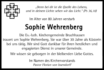 Traueranzeige von Sophie Wehrenberg von SYK